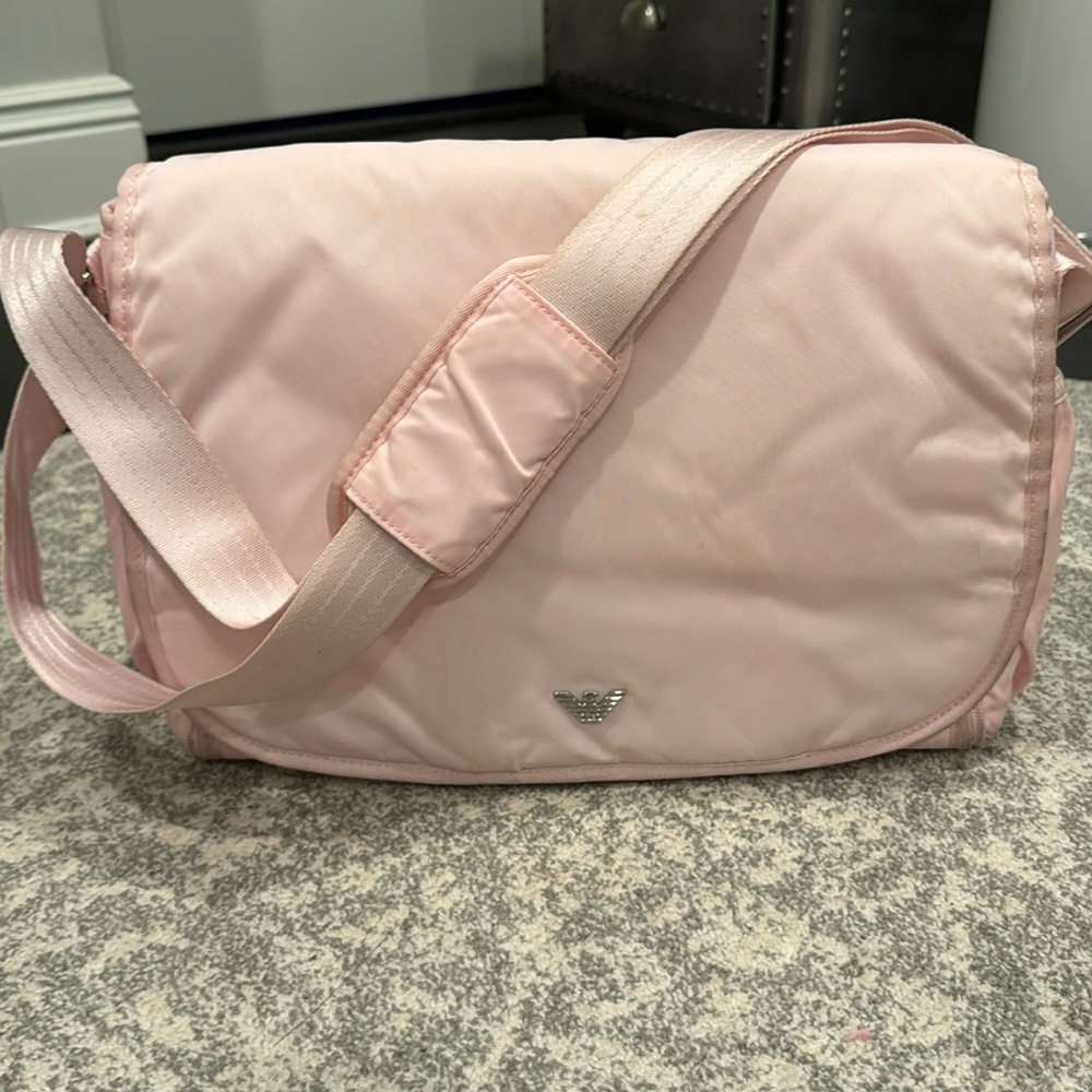 Armani baby diaper bag nylon baby pink with dust bag!